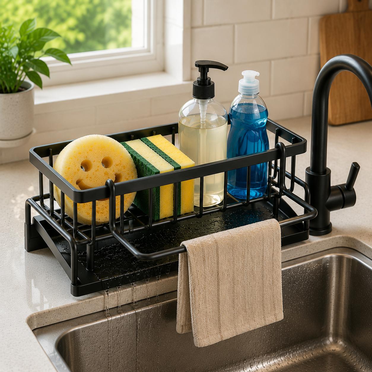 Kitchen Gadgets Rack Storage - Upgraded Kitchen Sink Sponge Holder Stainless